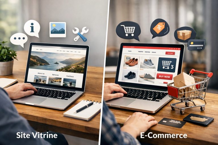 Différence entre site vitrine et site e-commerce expliquée en détail